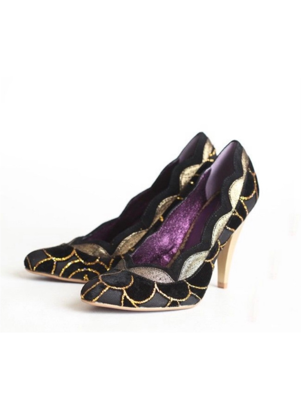 Poetic License Black & Gold Scalloped Evening Heels 39.5